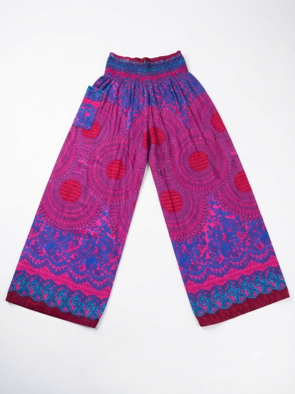 Boho Dreamy Festival Smocked Wide Leg Pants Size M Indie Sleaze